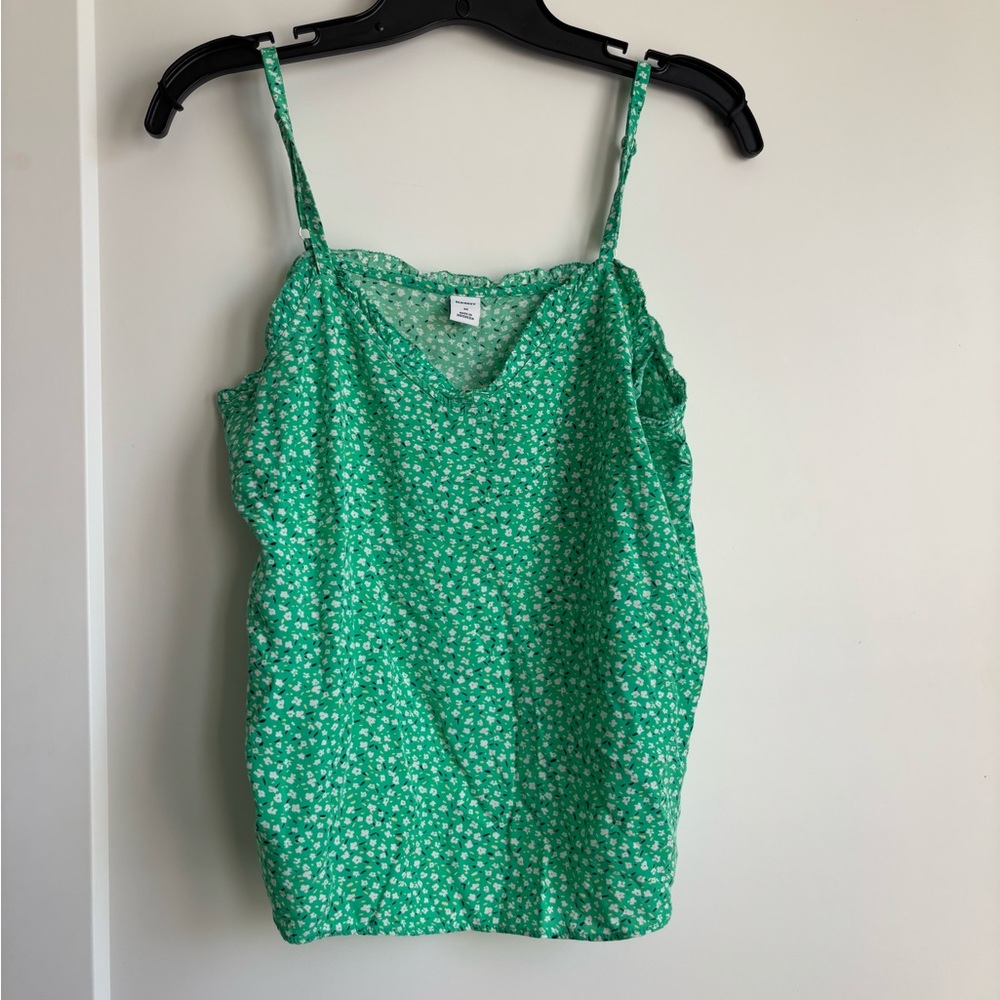Old Navy green floral ruffle tank top medium